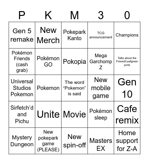 Pokémon Day Bingo Card