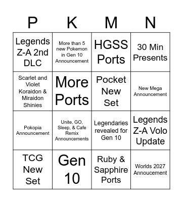 Pokemon Day 2026 Bingo Card