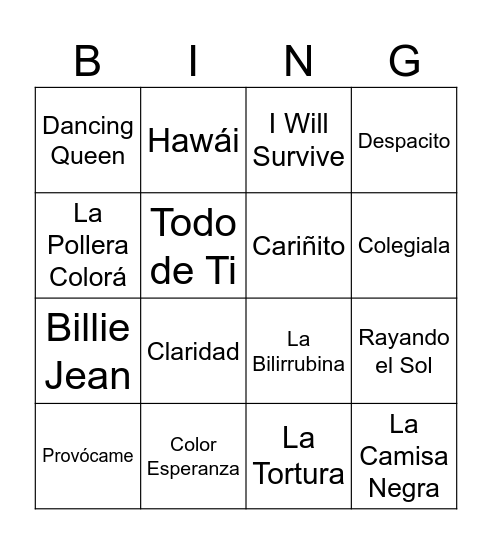 Bingo musical Bingo Card