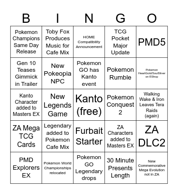 Pokemon 30th Anniversary Presents Bingo Card