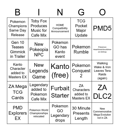 Pokemon 30th Anniversary Presents Bingo Card