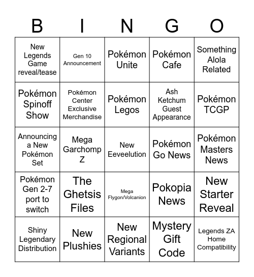 Pokémon Day Bingo Card Bingo Card
