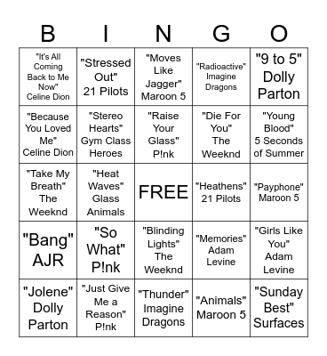 Musical Bingo Card