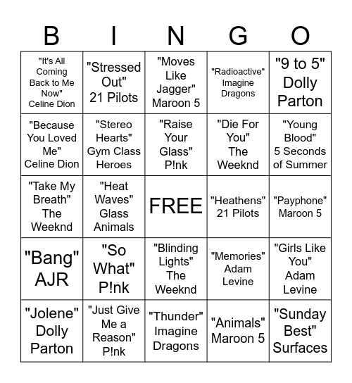 Musical Bingo Card