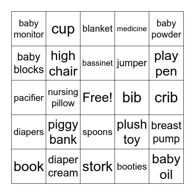 Baby Shower Bingo Card
