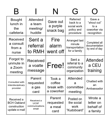 Social Work Month Bingo Card