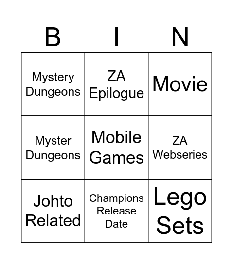 Pokemon Presents Bingo Card