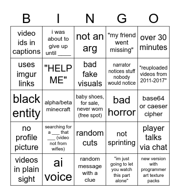 minecraft arg bingo card Bingo Card