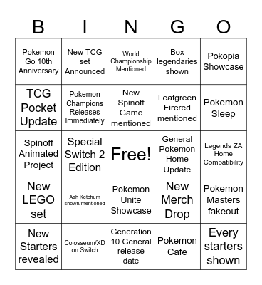 Pokemon Presents: 30th Anniversary Bingo Card