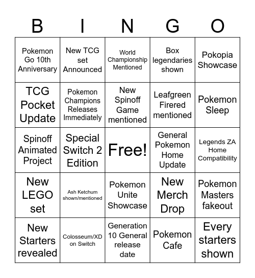 Pokemon Presents: 30th Anniversary Bingo Card