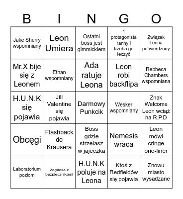 RE9 Bingo Card