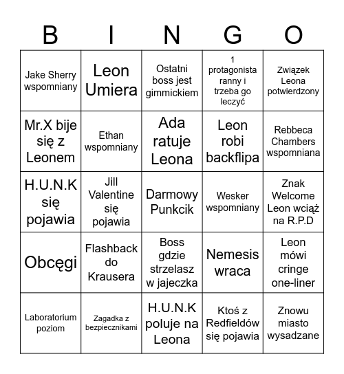RE9 Bingo Card