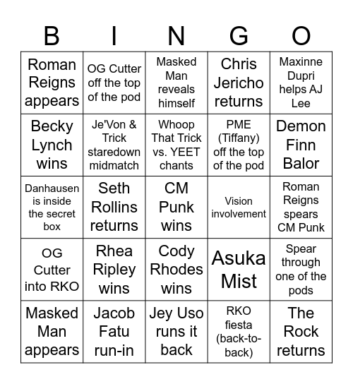 Elimination Chamber 2026 Bingo Card