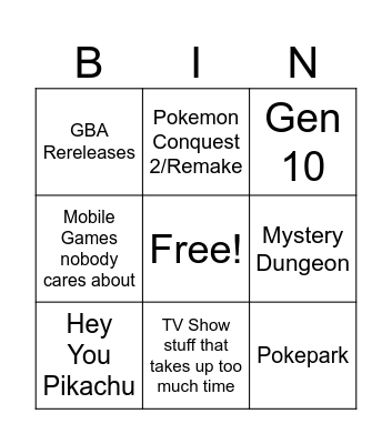 Pokemon Presents Bingo Card