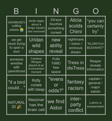 Hellraizers Session 118 Bingo Card