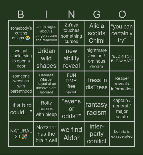 Hellraizers Session 118 Bingo Card