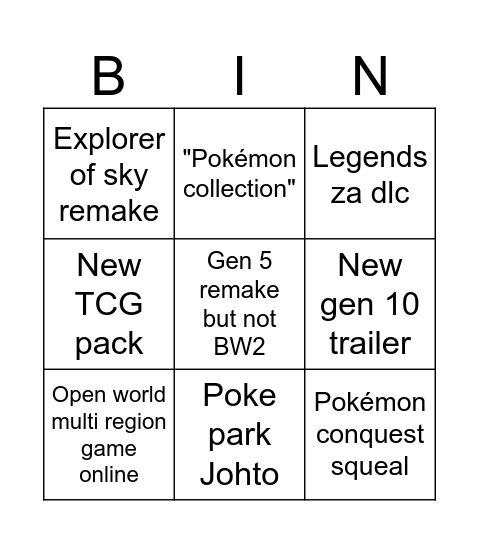 Untitled Bingo Card