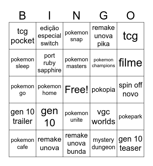 Pokemon presents Bingo Card