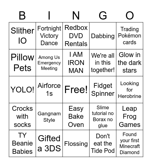 2000s Bingo! Bingo Card