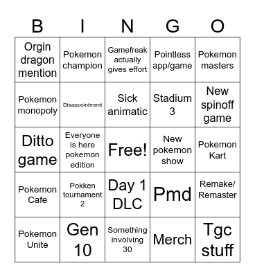 Pokemon direct bingo Card