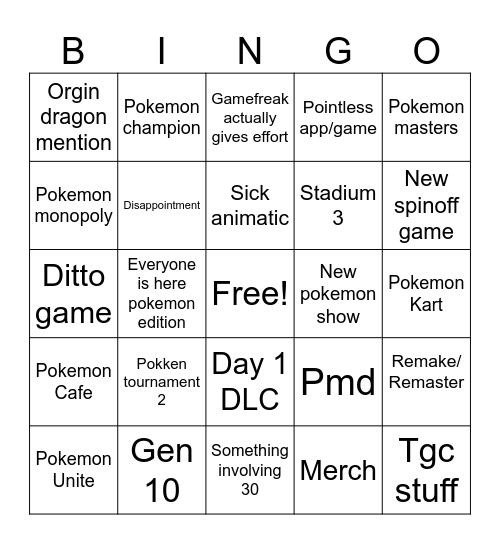Pokemon direct bingo Card