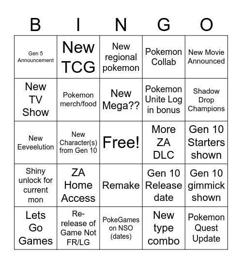 Pokemon Day 2026 Bingo Card