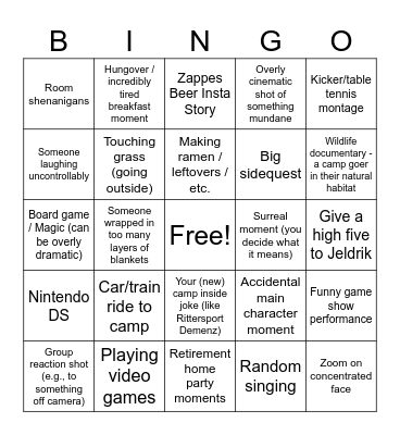 Winter Camp 2026 Video Bingo Card