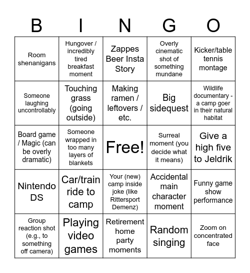 Winter Camp 2026 Video Bingo Card