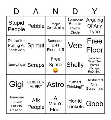 Dandys World Public Runs Bingo Card