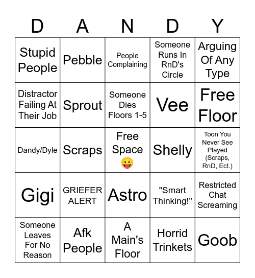 Dandys World Public Runs Bingo Card