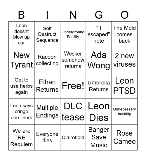 RE 9 BINGO Card
