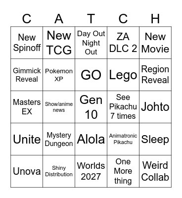 Pokemon Presents Bingo Card