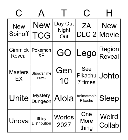 Pokemon Presents Bingo Card
