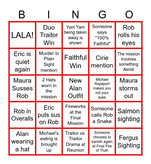 The Traitors US Season 4 FINALE+REUNION Bingo Card