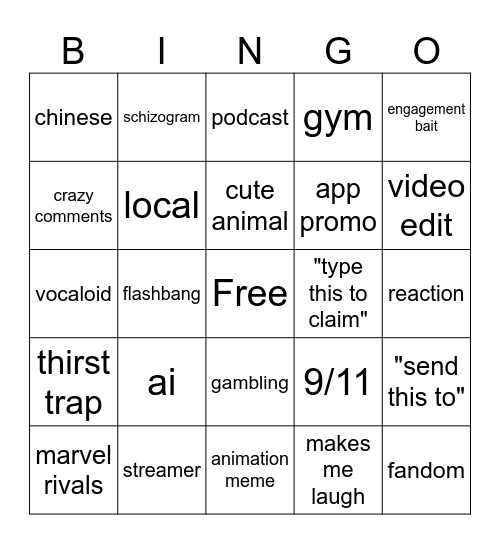 IG Reels Bingo Card