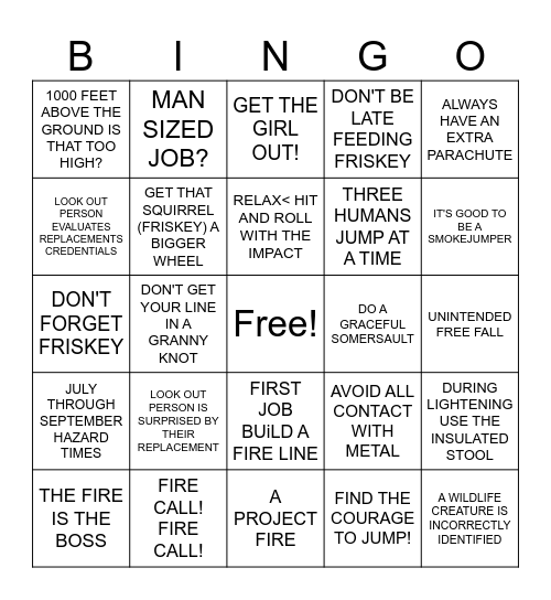 A FIRE CALLED JEREMIAH Bingo Card