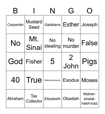 Bible Bingo Card