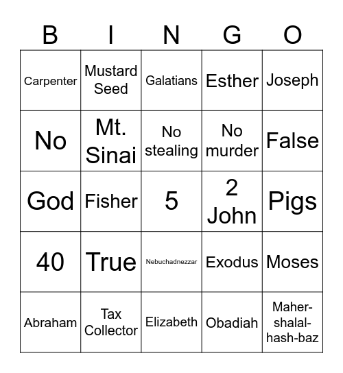 Bible Bingo Card