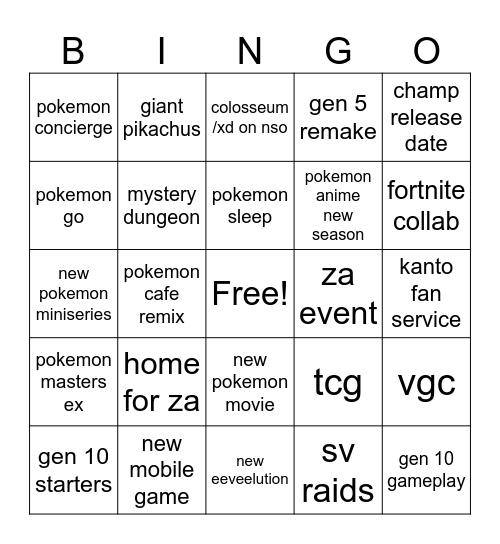 pokemon day Bingo Card