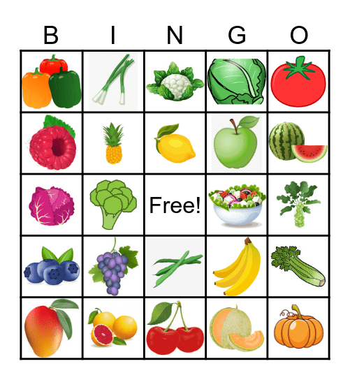 Fruit & Veggies Bingo Card