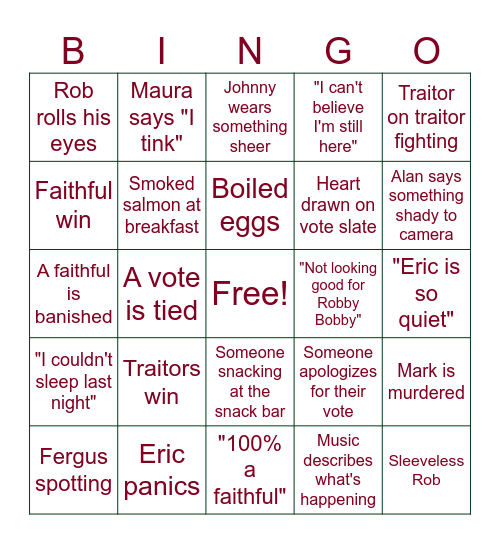 TRAITORS FINALE Bingo Card