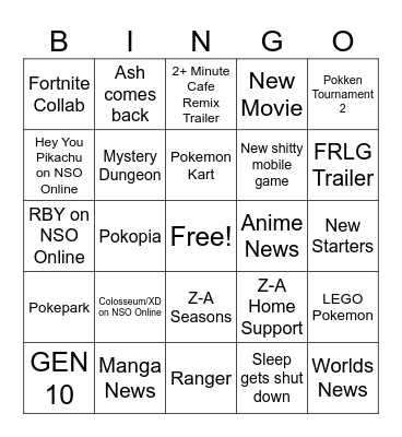 Pokemon Presents 2/27/26 Predictions Bingo Card