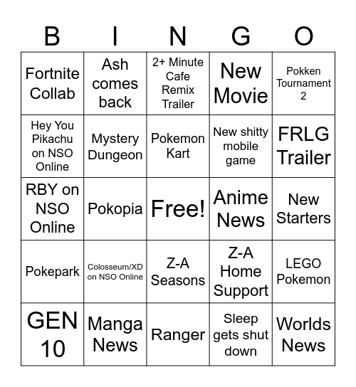 Pokemon Presents 2/27/26 Predictions Bingo Card