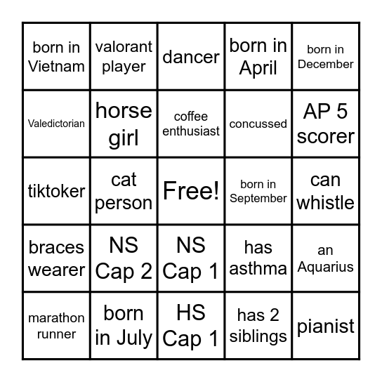 Tabor I Bingo Card