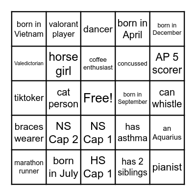Tabor I Bingo Card