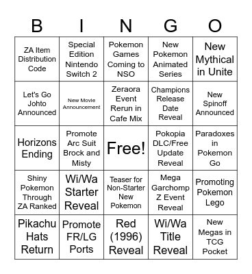 Pokemon Day 30th Bingo Card