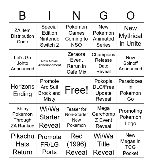 Pokemon Day 30th Bingo Card
