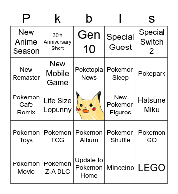 pokeman Bingo Card