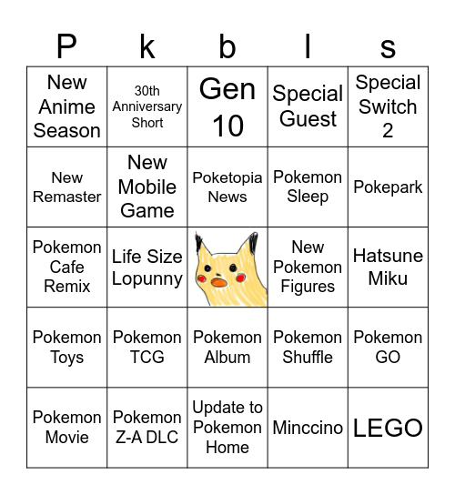 pokeman Bingo Card
