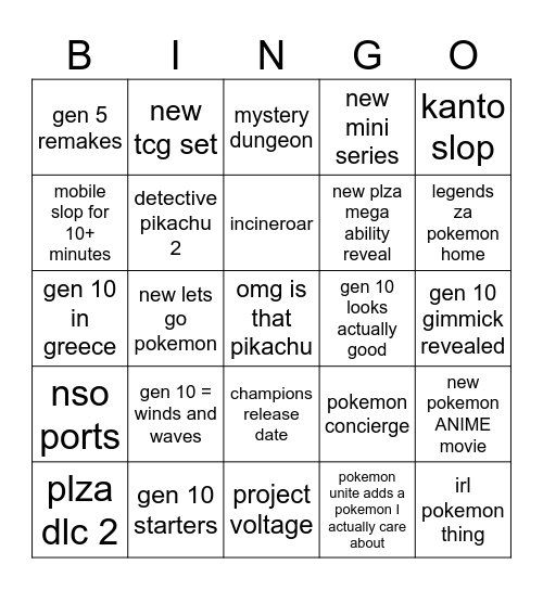 Pokemon Day Presents 2026 Bingo Card
